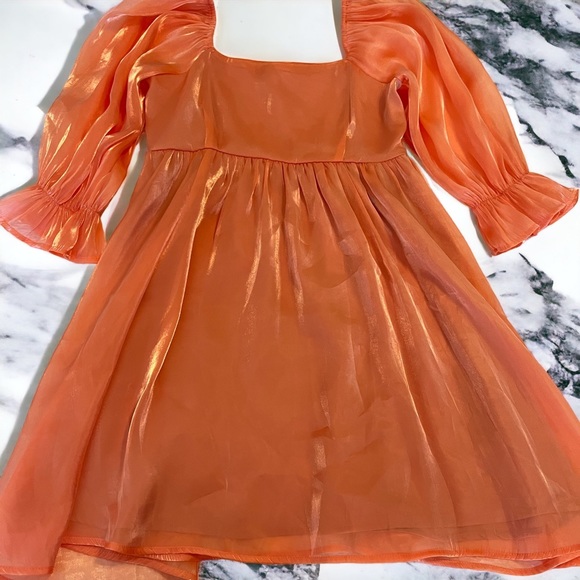 entro Dresses & Skirts - Entro Orange Puff Sleeve Dress Size Large